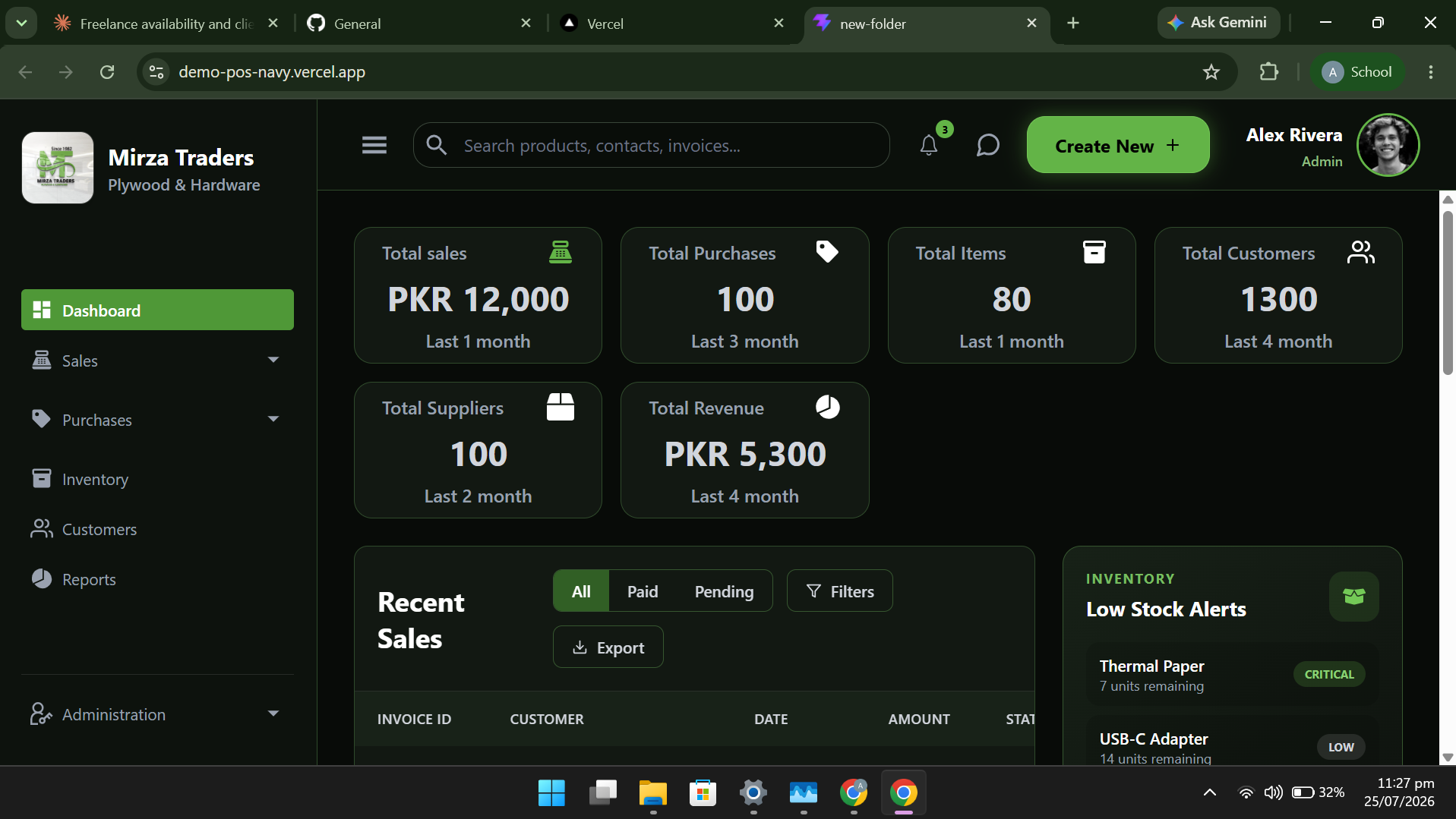 Project 1 screenshot showing the POS desktop application